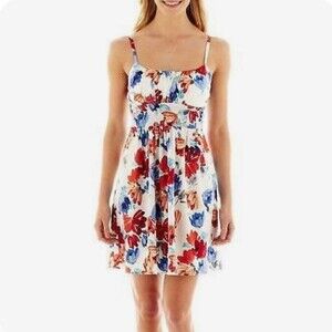 White floral smocked waist sundress size 14